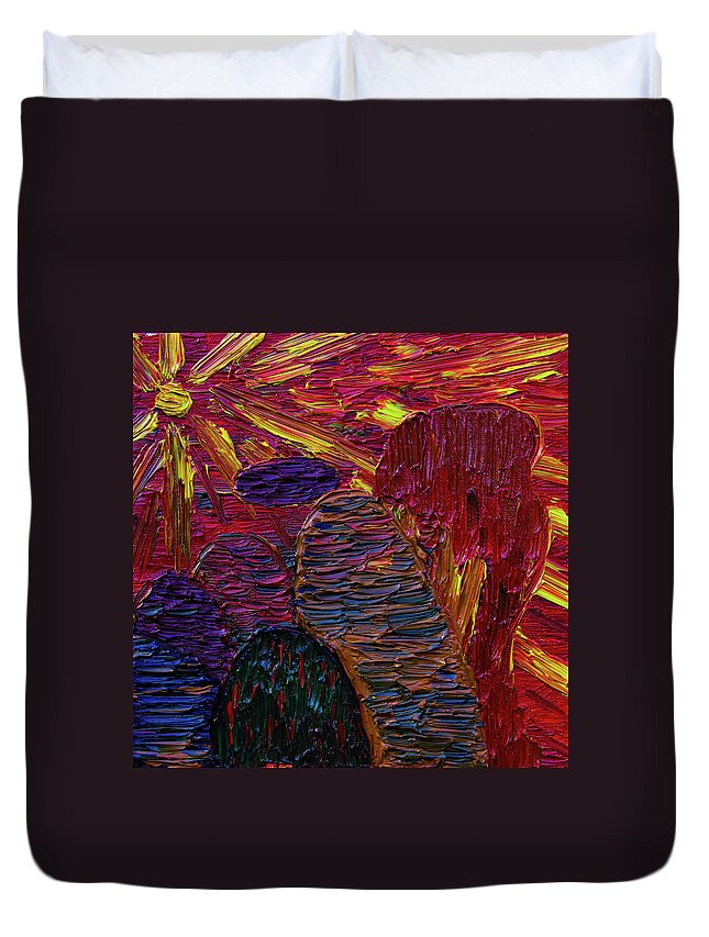 Oil Duvet Cover featuring the painting Survival in Desert by Vadim Levin