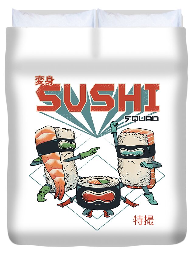 Sushi Duvet Cover featuring the digital art Sushi Squad by Vincent Trinidad