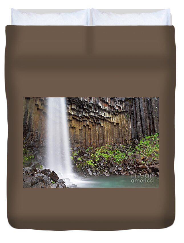 Icelandic Waterfall Duvet Cover featuring the photograph Svartifoss waterfall and basalt columns, Skaftafell national park, Iceland by Neale And Judith Clark