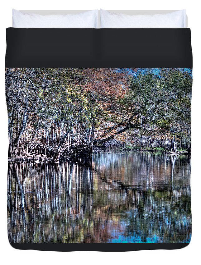 Swamp Duvet Cover featuring the photograph Florida Swamp Reflections 1 by Debra Kewley