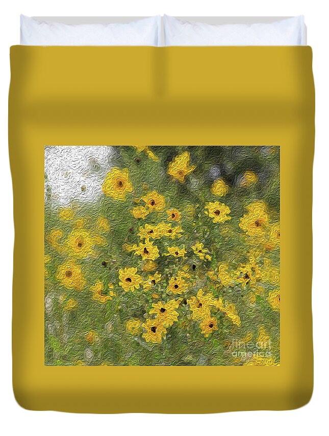 Swamp Flowers Duvet Cover featuring the digital art Swamp Sunflowers by Patti Powers