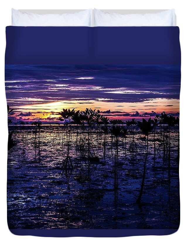 Beach Duvet Cover featuring the photograph Swamp Sunset by Josu Ozkaritz