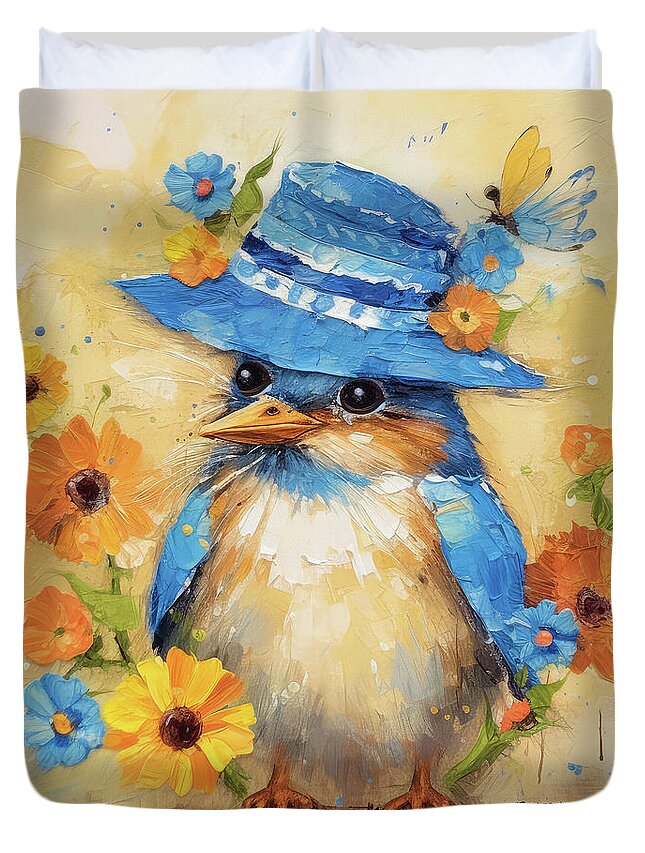 Bluebird Duvet Cover featuring the painting Sweet Little Bluebird by Tina LeCour