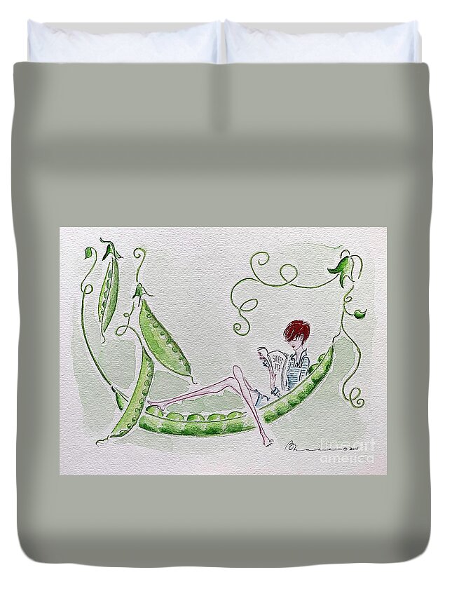 Pea Pod Duvet Cover featuring the painting Sweet Pea by Barbara Chase