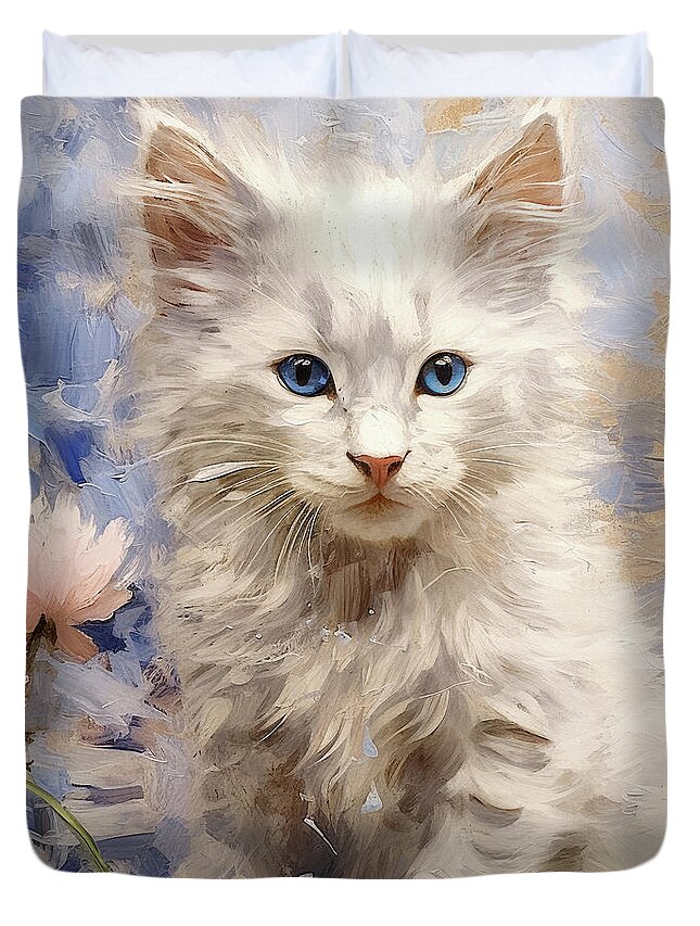 Cat Duvet Cover featuring the painting Sweet Sasha by Tina LeCour