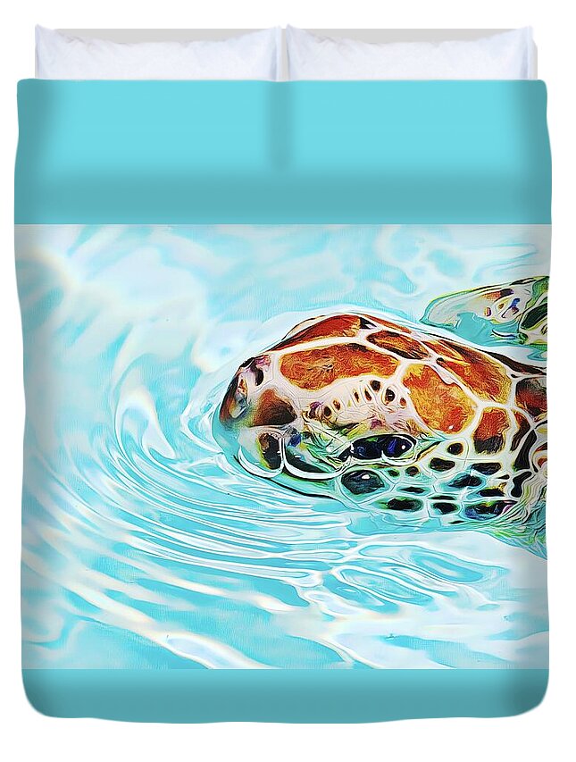 Turtle Duvet Cover featuring the photograph Swimming cutie by Tatiana Travelways