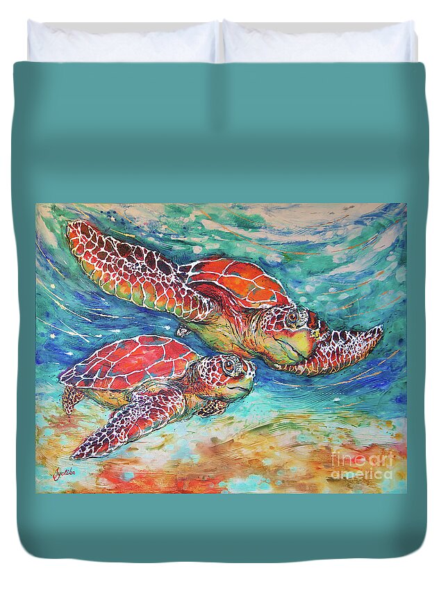  Duvet Cover featuring the painting Splendid Sea Turtles by Jyotika Shroff