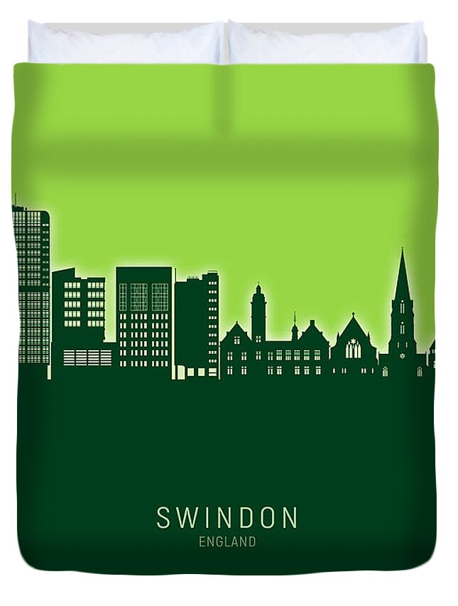 Swindon Duvet Cover featuring the digital art Swindon England Skyline #22 by Michael Tompsett