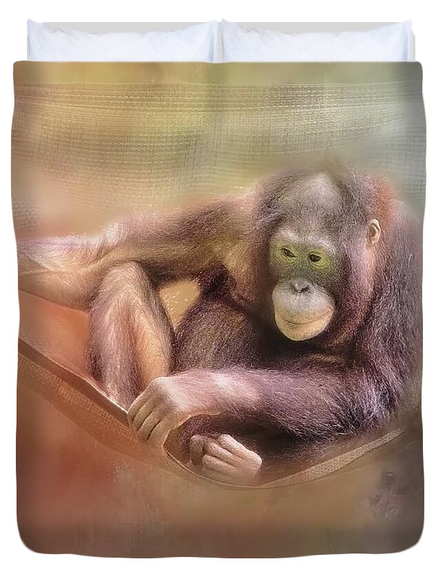  Ape Duvet Cover featuring the photograph Swingin' by Marjorie Whitley