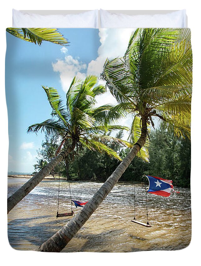 Swinging Duvet Cover featuring the photograph Swinging Under The Palm Trees, Loiza, Puerto Rico by Beachtown Views