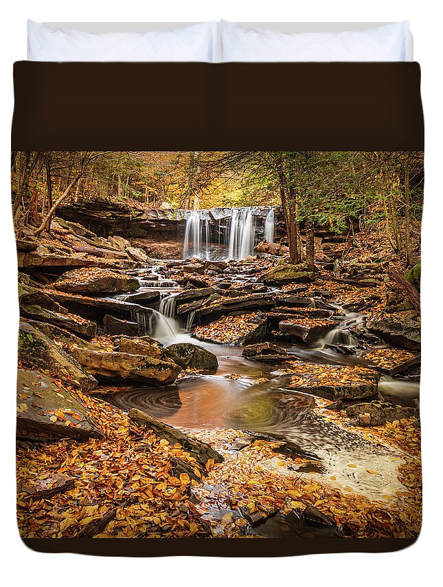 Ricketts Glen Duvet Cover featuring the photograph Swirls Near Oneida Falls by Kristia Adams