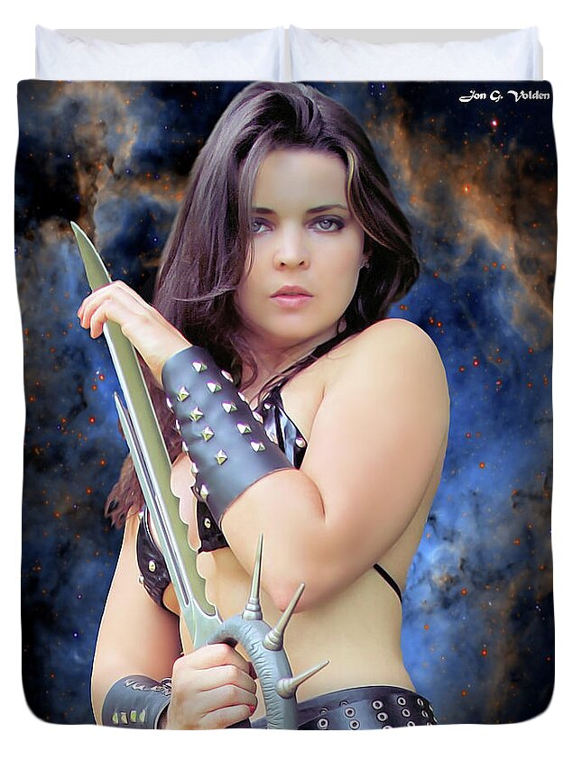 Sword Duvet Cover featuring the photograph Sword Woman by Jon Volden