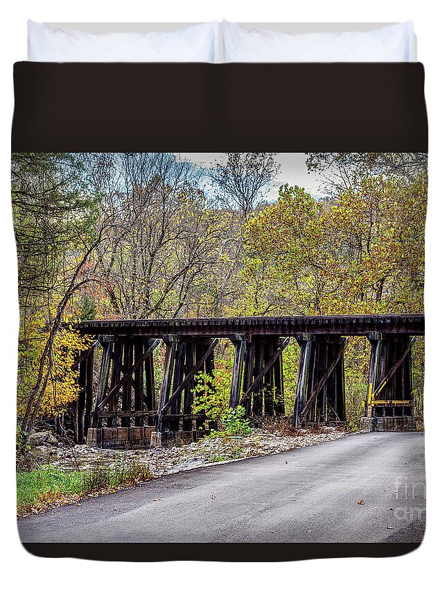 Branson Mo Duvet Cover featuring the photograph Sycamore Church Road Railroad Bridge by Jennifer White