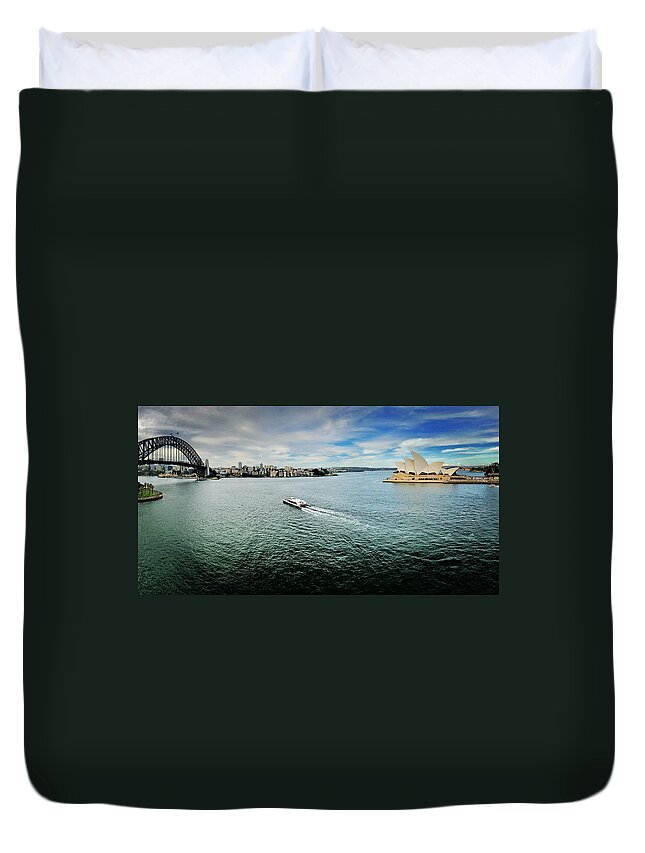 Sydney Duvet Cover featuring the photograph Sydney Harbour Panorama by Sarah Lilja
