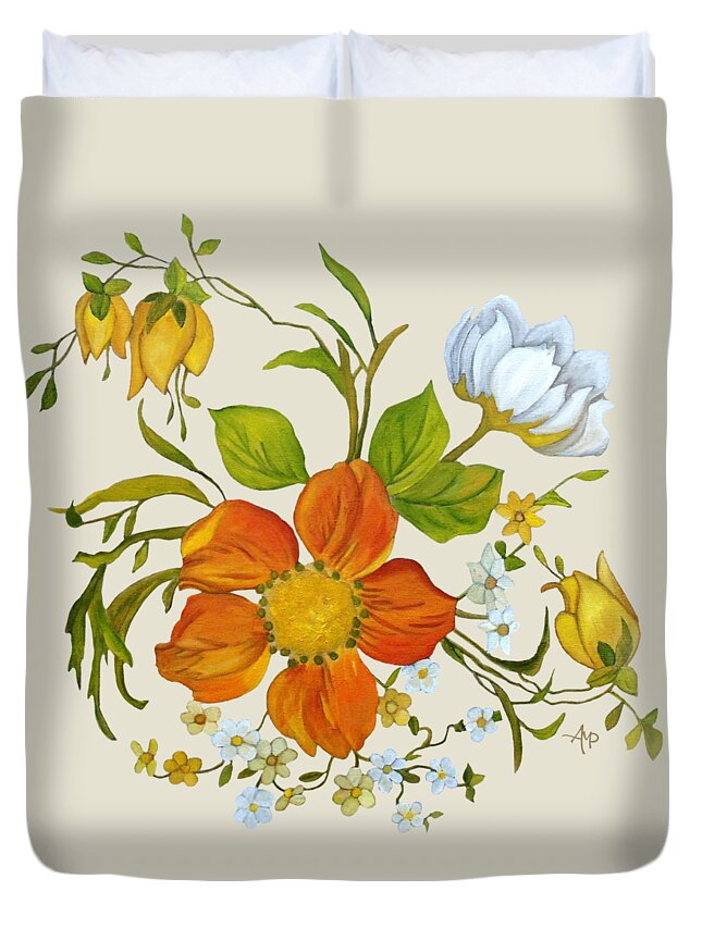 Flowers Duvet Cover featuring the painting Sylvan Posy I by Angeles M Pomata