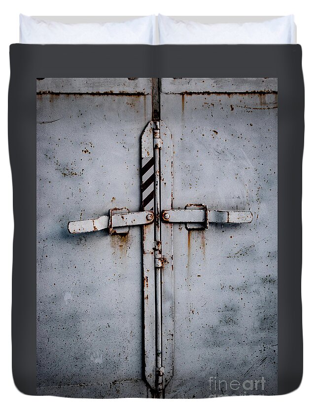 Horse Trailer Duvet Cover featuring the photograph T Gate by Troy Stapek