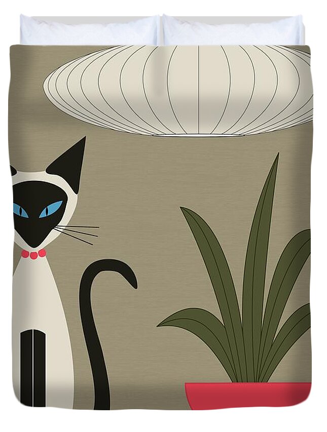 Mid Century Modern Duvet Cover featuring the digital art Tabletop Siamese Pink by Donna Mibus