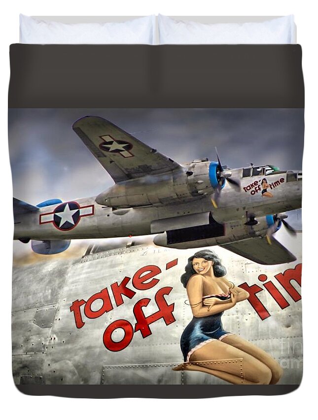 Plane Duvet Cover featuring the photograph Take Off Time by DJ Florek