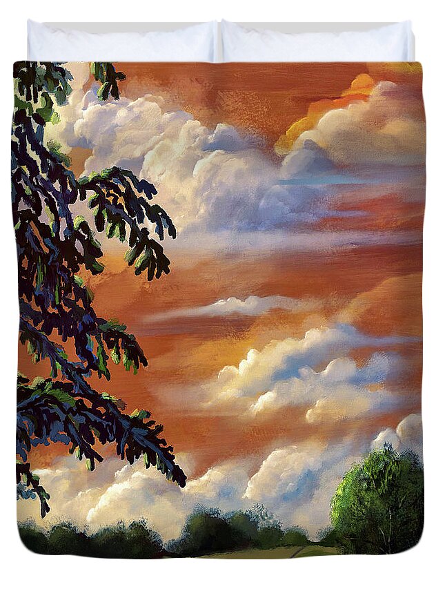 Sunset Duvet Cover featuring the digital art Taking A Stroll At Dusk by Lois Bryan