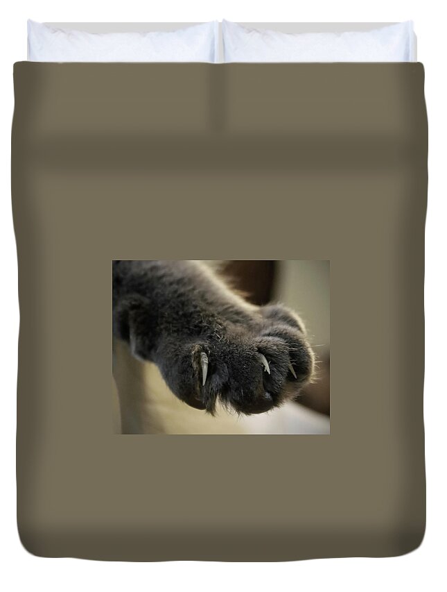 Cat Duvet Cover featuring the photograph Talk to the Paw by M Kathleen Warren