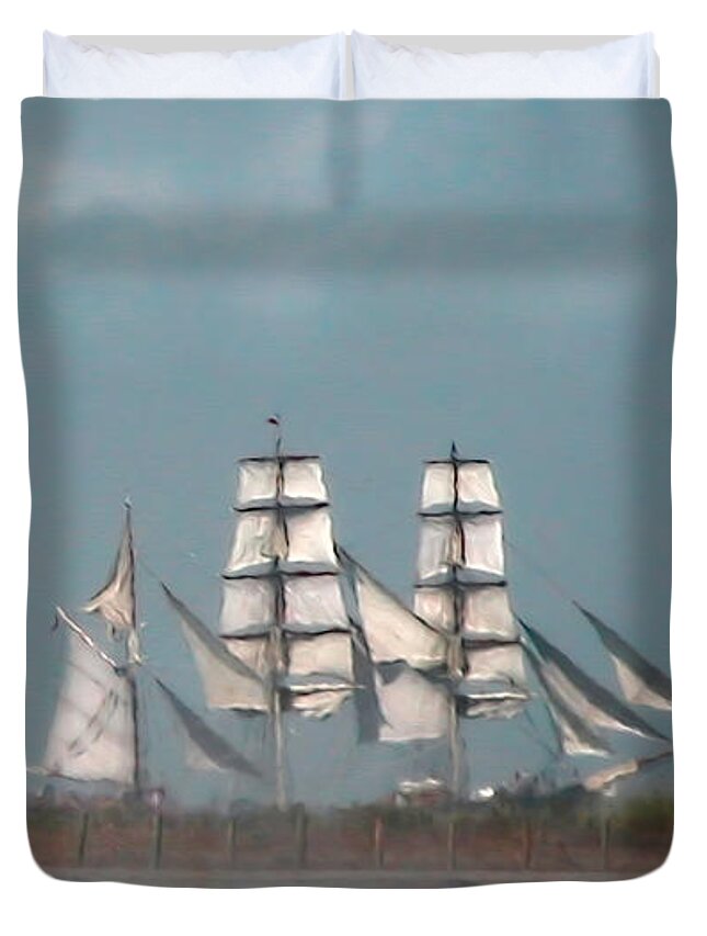 Tall Ship Duvet Cover featuring the painting Tall Ship Sailing by Rebecca Herranen
