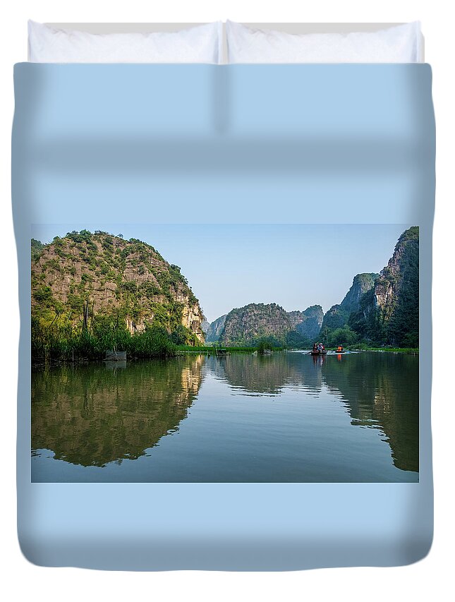 Ba Giot Duvet Cover featuring the photograph Tam Coc View in Ninh Binh by Arj Munoz