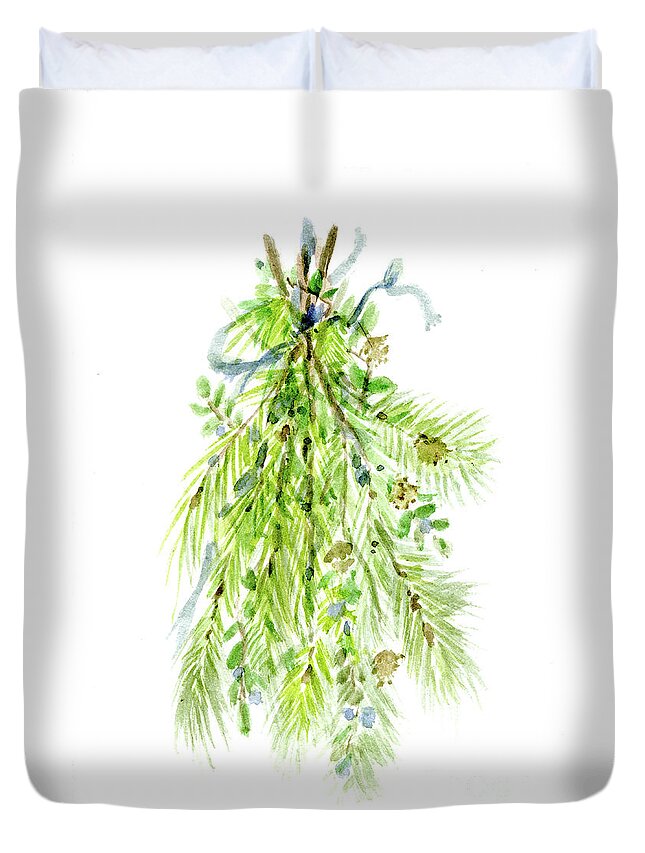 Tamarack Duvet Cover featuring the painting Tamarack Tied Bouquet by Laurie Rohner