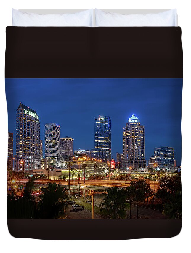 Tampa Duvet Cover featuring the digital art Tampa Skyline by Kevin McClish
