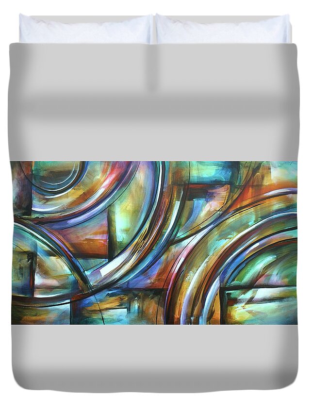 Abstract Duvet Cover featuring the painting Tangibles by Michael Lang