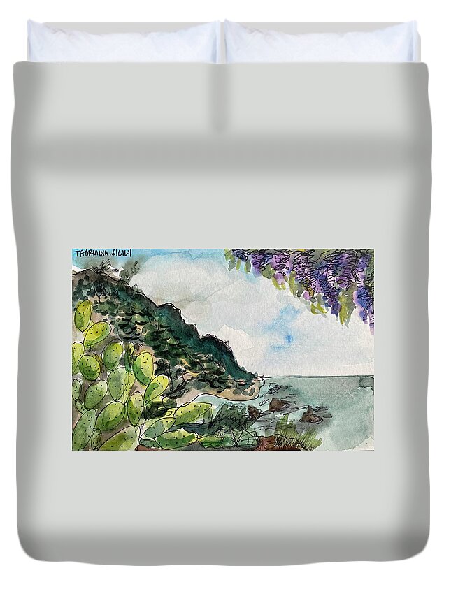  Duvet Cover featuring the painting Taormina by Meredith Palmer