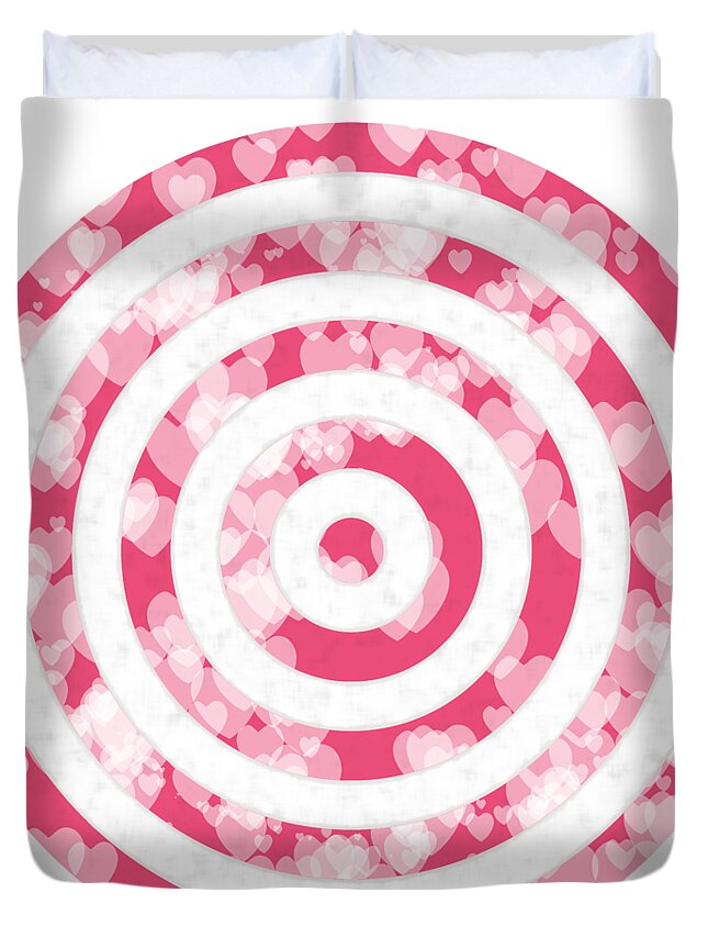 Target Duvet Cover featuring the photograph Target for Valentine's day-pink with hearts by Elena Sysoeva