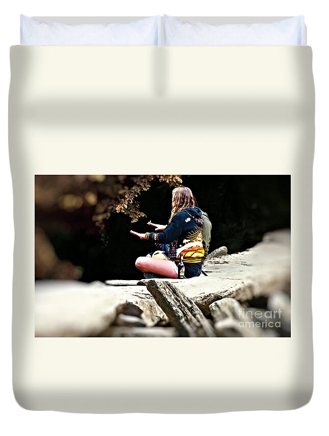 Candids Duvet Cover featuring the photograph Tarr Steps Meeting by Richard Denyer