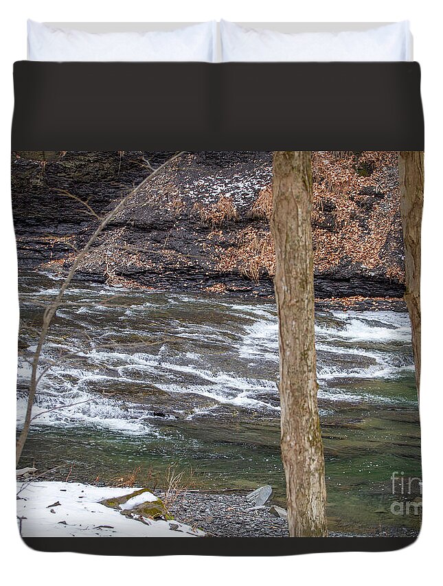 Water Freshwater Gorge Taughannock Cayuga Lake Finger Lakes Nature Winter Stream Rocks Landscape Waterfall Duvet Cover featuring the photograph Taughannock Falls Gorge Trail 26 by William Norton