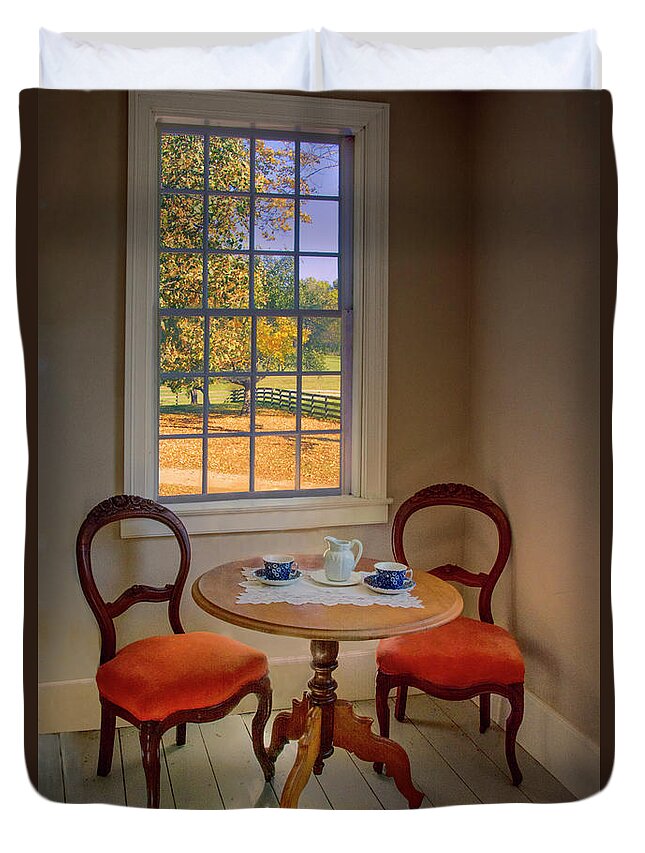 Table Duvet Cover featuring the photograph Tea for Two - Cozy Corner by Mitch Spence