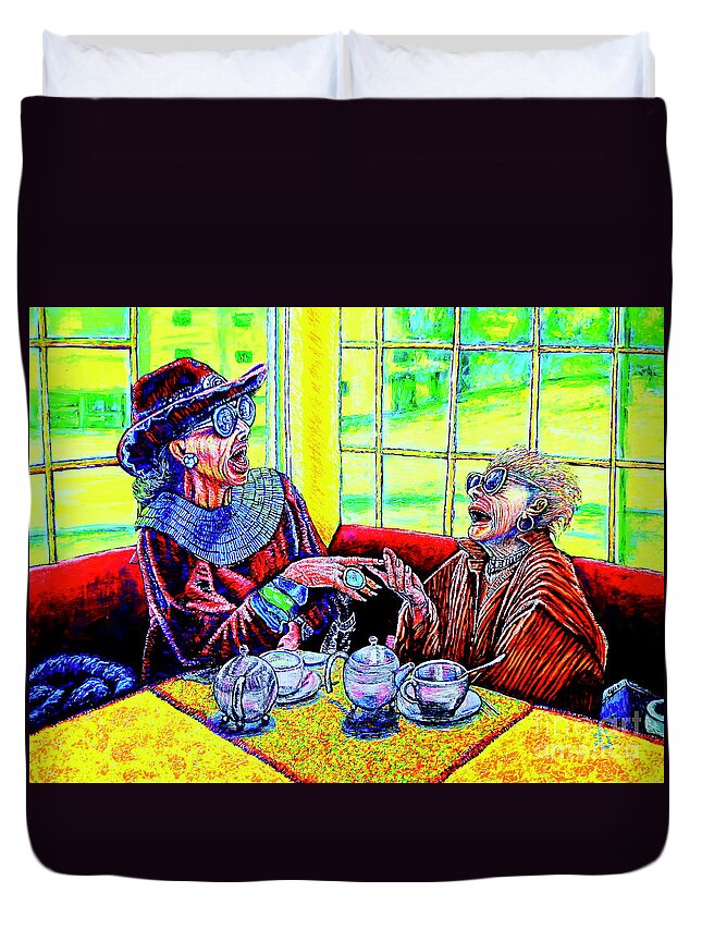 Old Duvet Cover featuring the painting Tea Party by Viktor Lazarev