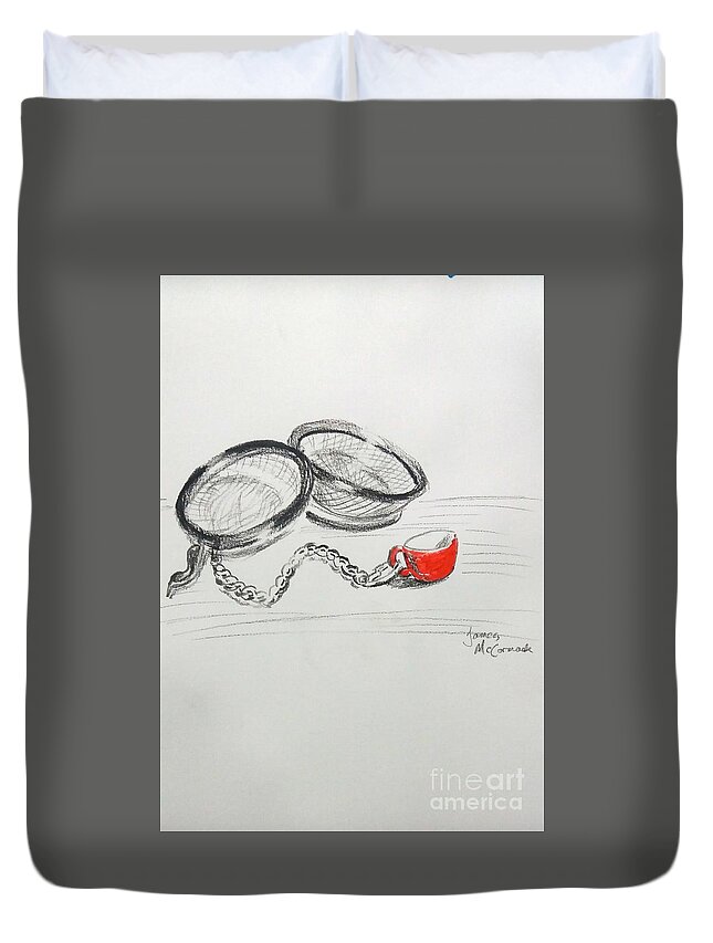 Tea Strainer Duvet Cover featuring the drawing Tea Strainer by James McCormack