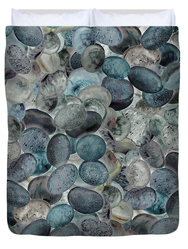 Beach Rocks Duvet Cover featuring the painting Teal Beach Rocks Collection Watercolor I by Irina Sztukowski