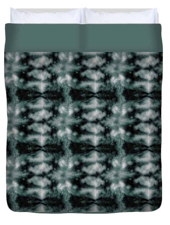 Shibori Duvet Cover featuring the digital art Teal Shibori Dyed Pattern by Sand And Chi