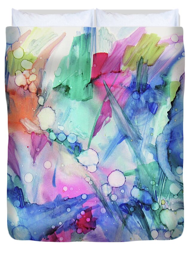 Alcohol Ink Abstract Duvet Cover featuring the painting Afternoon Breezes by Jean Batzell Fitzgerald