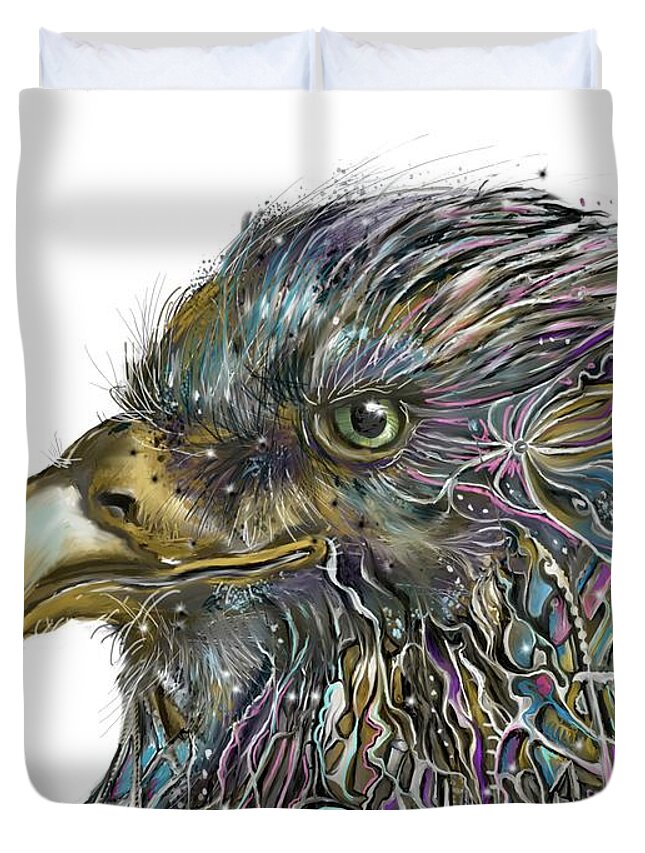 Techno Duvet Cover featuring the digital art Techno Bird by Darren Cannell