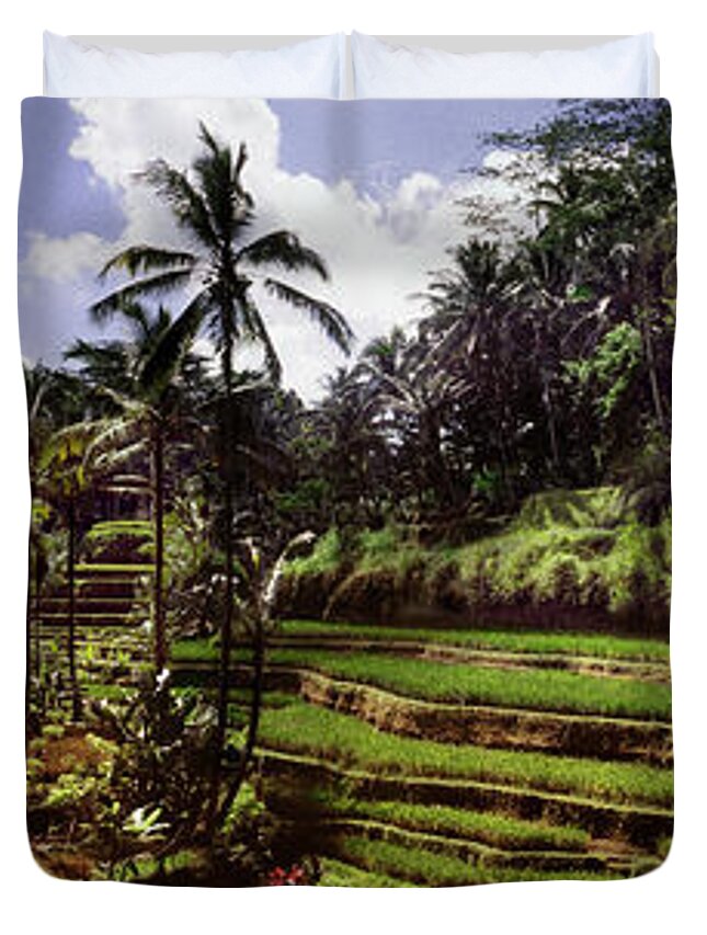 Panorama Duvet Cover featuring the photograph Tegallalang Rice terraces by Sonny Ryse