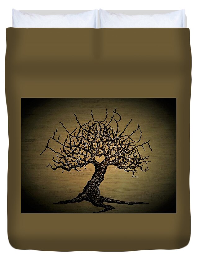 Colorado Duvet Cover featuring the drawing Telluride Love Tree by Aaron Bombalicki