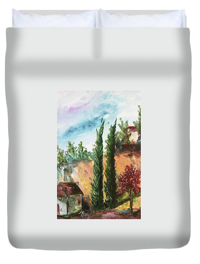 Temecula Duvet Cover featuring the painting Temecula Cyprus by Roxy Rich