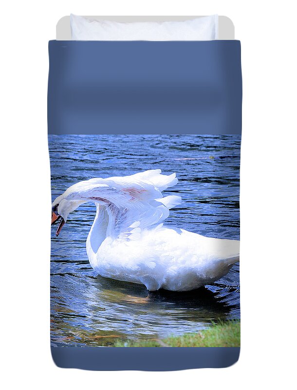 Swan Duvet Cover featuring the photograph Temper Tantrum .. Swan by Elaine Manley