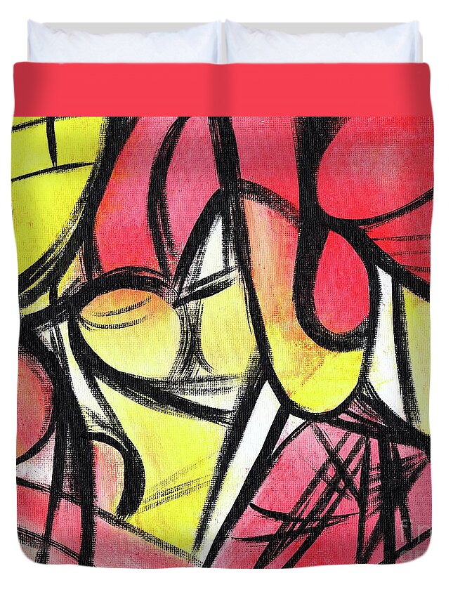Retro Abstract Duvet Cover featuring the painting Temperature is Rising Abstract by Donna Mibus