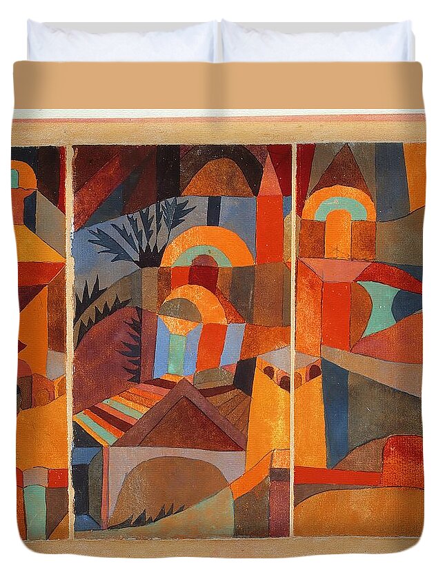 Paul Klee Duvet Cover featuring the painting Temple Gardens by Paul Klee