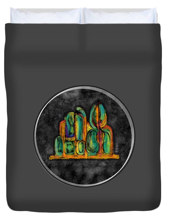 Green Duvet Cover featuring the digital art Temple of hope by Ljev Rjadcenko