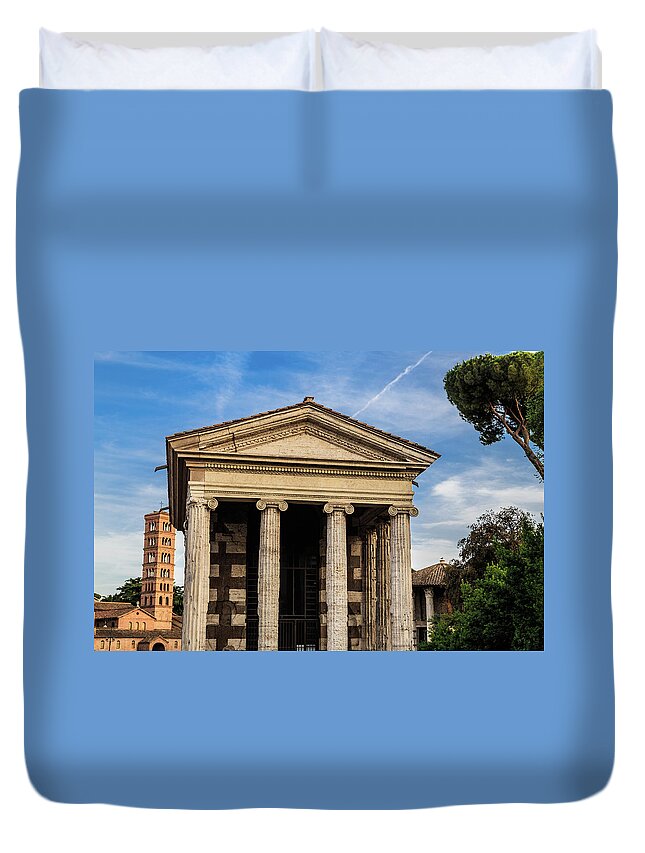 Temple Of Portunus Duvet Cover featuring the photograph Temple of Portunus in the Forum Boarium by Fabiano Di Paolo