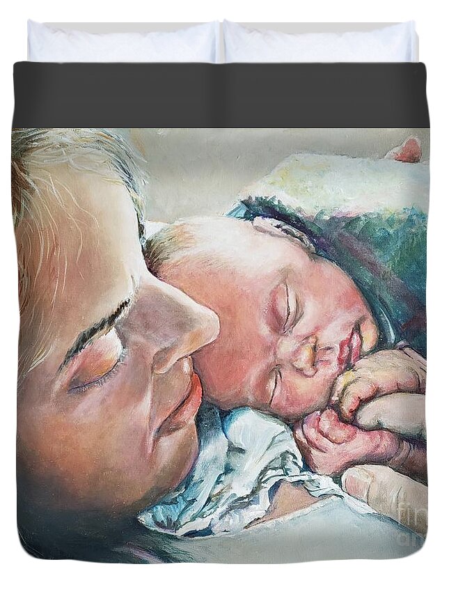 Mother Duvet Cover featuring the painting Tender Moment by Merana Cadorette