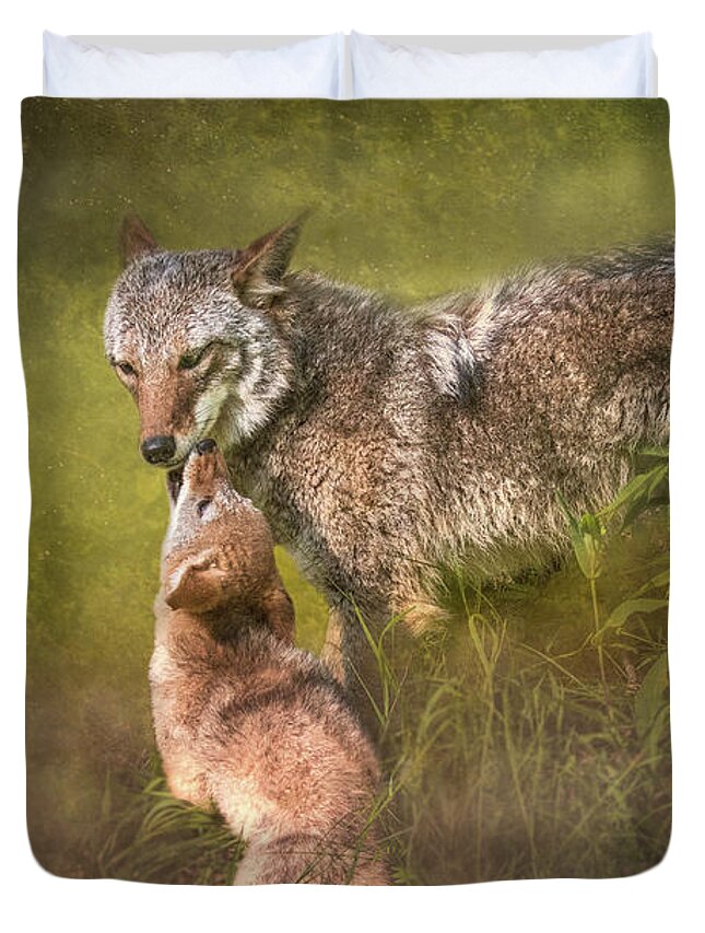 Coyote Duvet Cover featuring the digital art Tender Moment by Nicole Wilde
